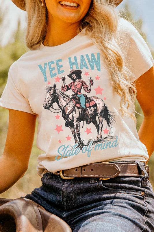 T-shirt Blanc YEE HAW Cowgirl Style Western