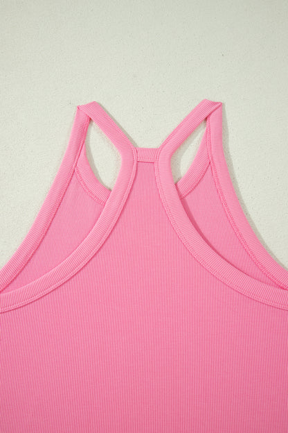 Ensemble de 2 pièces, un débardeur rose fin et un short taille haute élastique