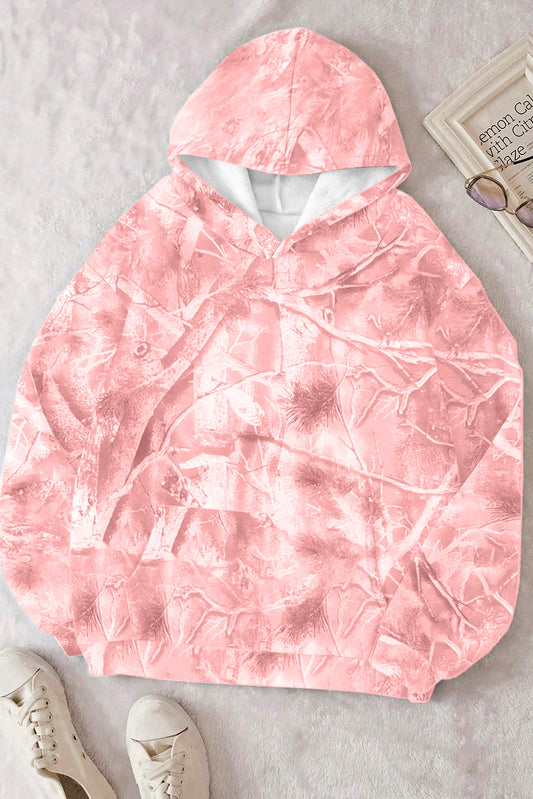 Sweat à capuche sportif oversize motif camouflage forêt rose clair