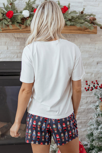 2pcs Pink Mama Claus Plaid Letter Tee Nutcracker Shorts Lounge Set