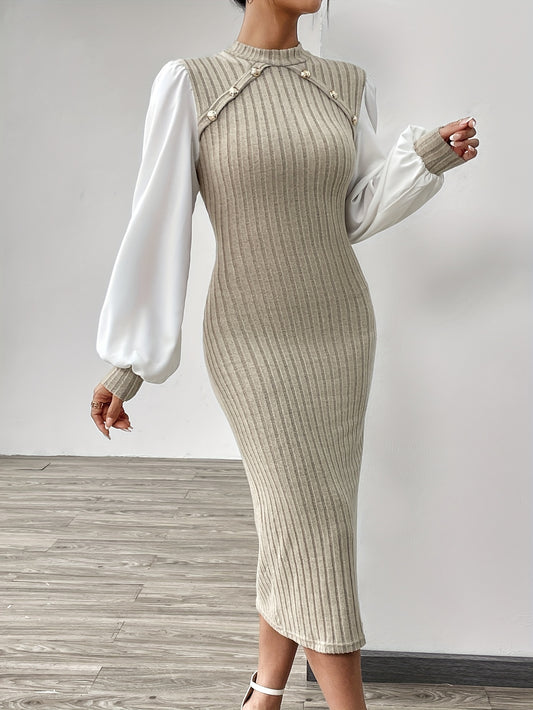 Robe élégante à demi-col roulé et manches longues pour femmes