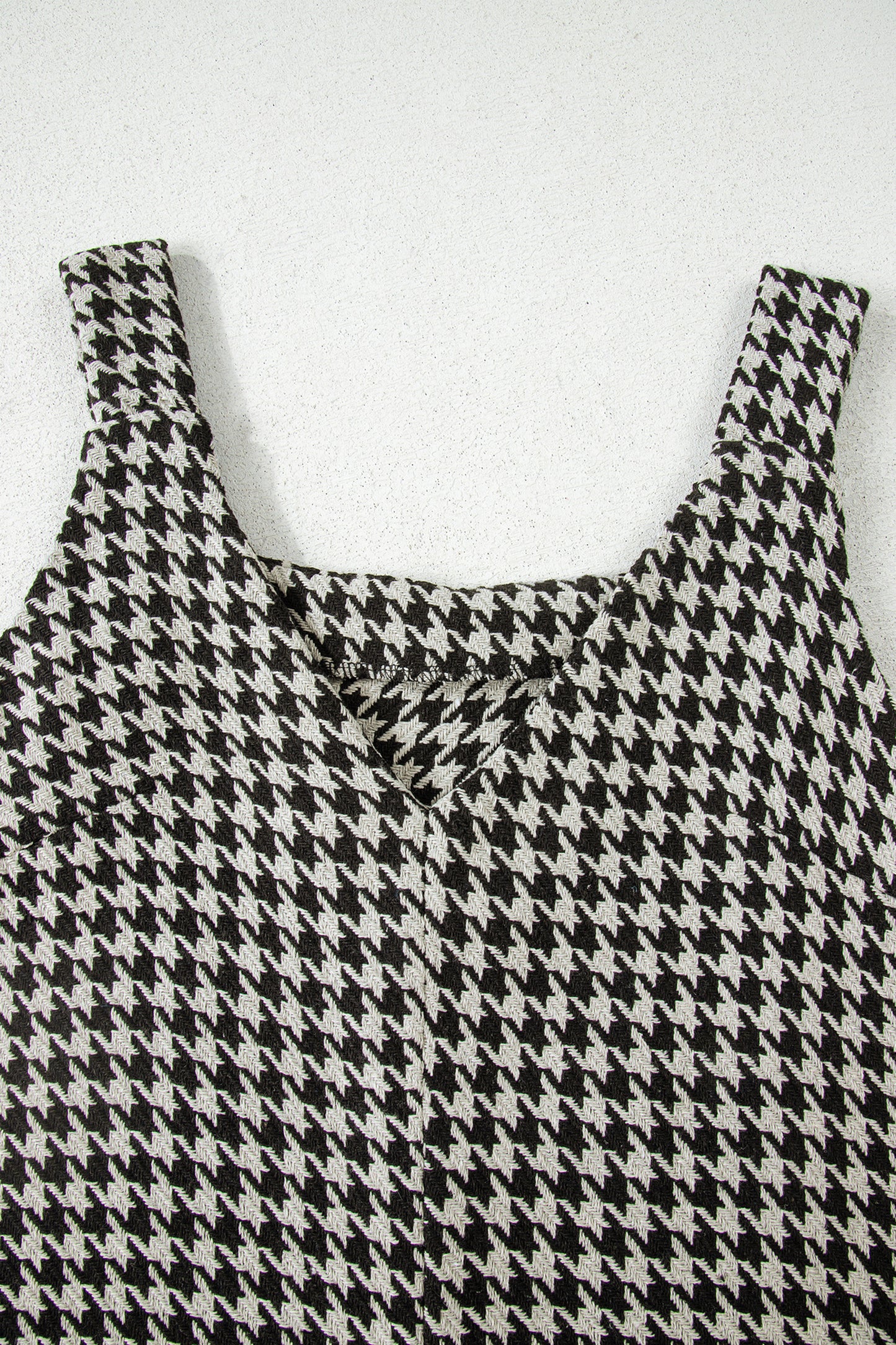 Khaki Houndstooth Print V Neck Sleeveless Mini Dress