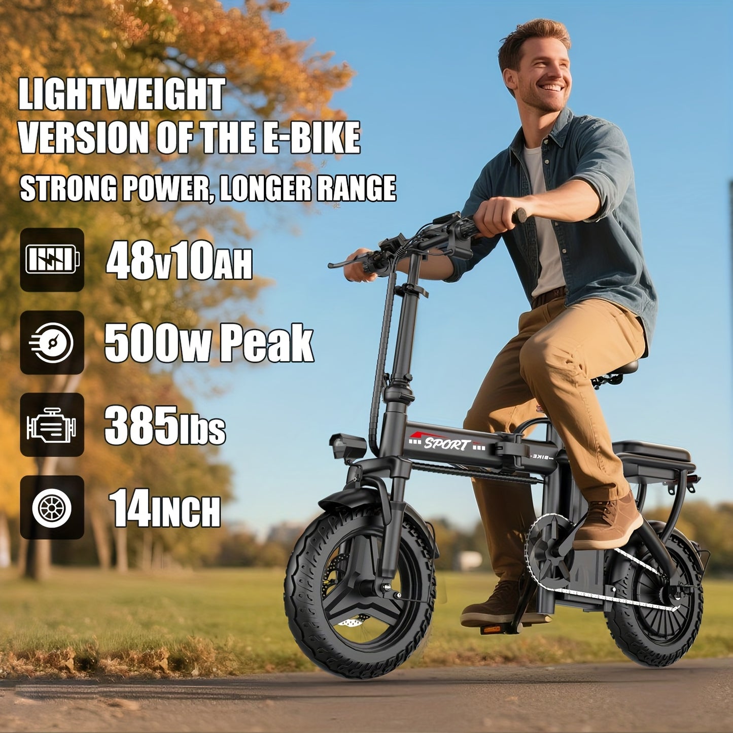 Vélo électrique pliant léger 500 W pour adultes