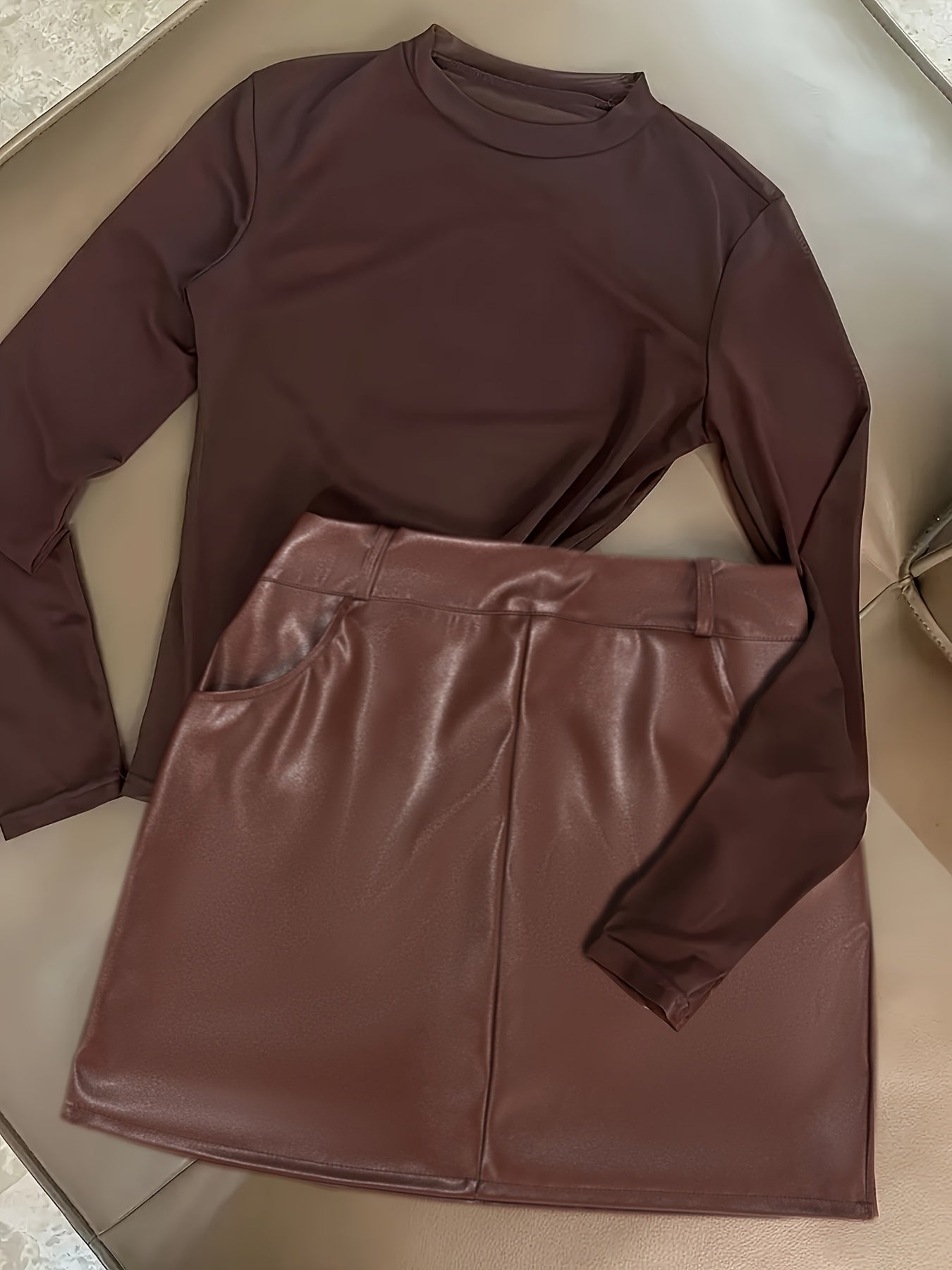 Elegant And Versatile Semi-Sheer Mesh Long-Sleeve Top and Fitted Short Skirt Set