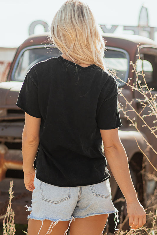 T-shirt ample avec imprimé tête de bœuf HOWDY occidental noir et fentes latérales