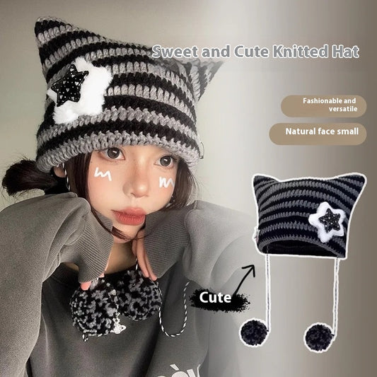 Bonnet tricoté thermique doux et mignon