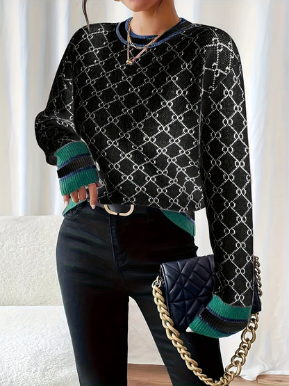 Women's Pink Elegant Geometric Sweater