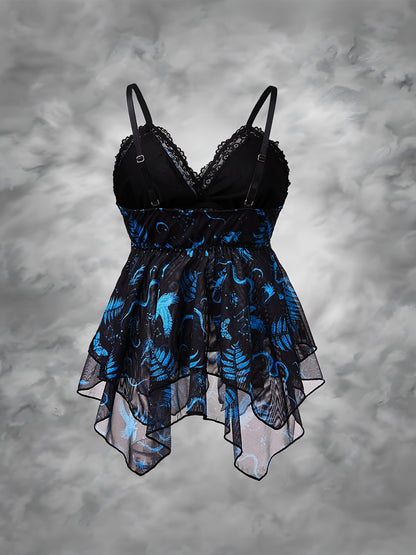Y2K Gothic Asymmetrical Ruffle Top