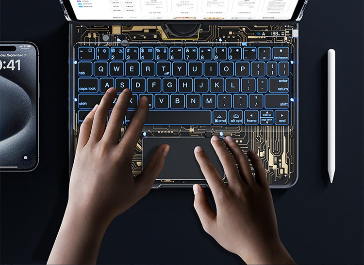 Étui transparent avec clavier pivotant à 360° pour iPad avec porte-stylet