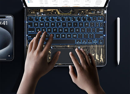 Étui transparent avec clavier pivotant à 360° pour iPad avec porte-stylet