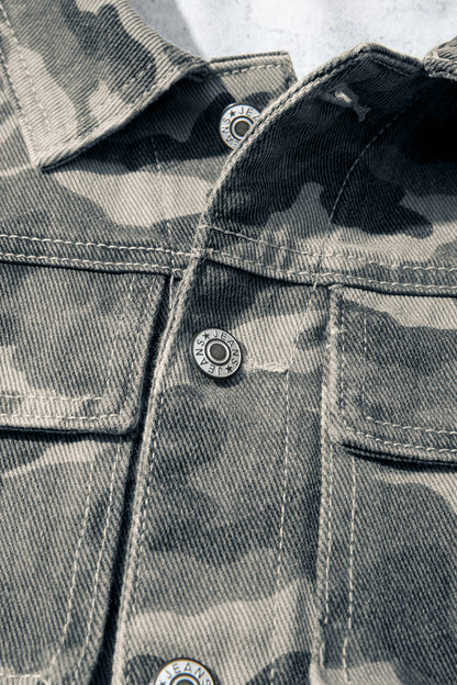 Gilet en jean treillis camouflage vert