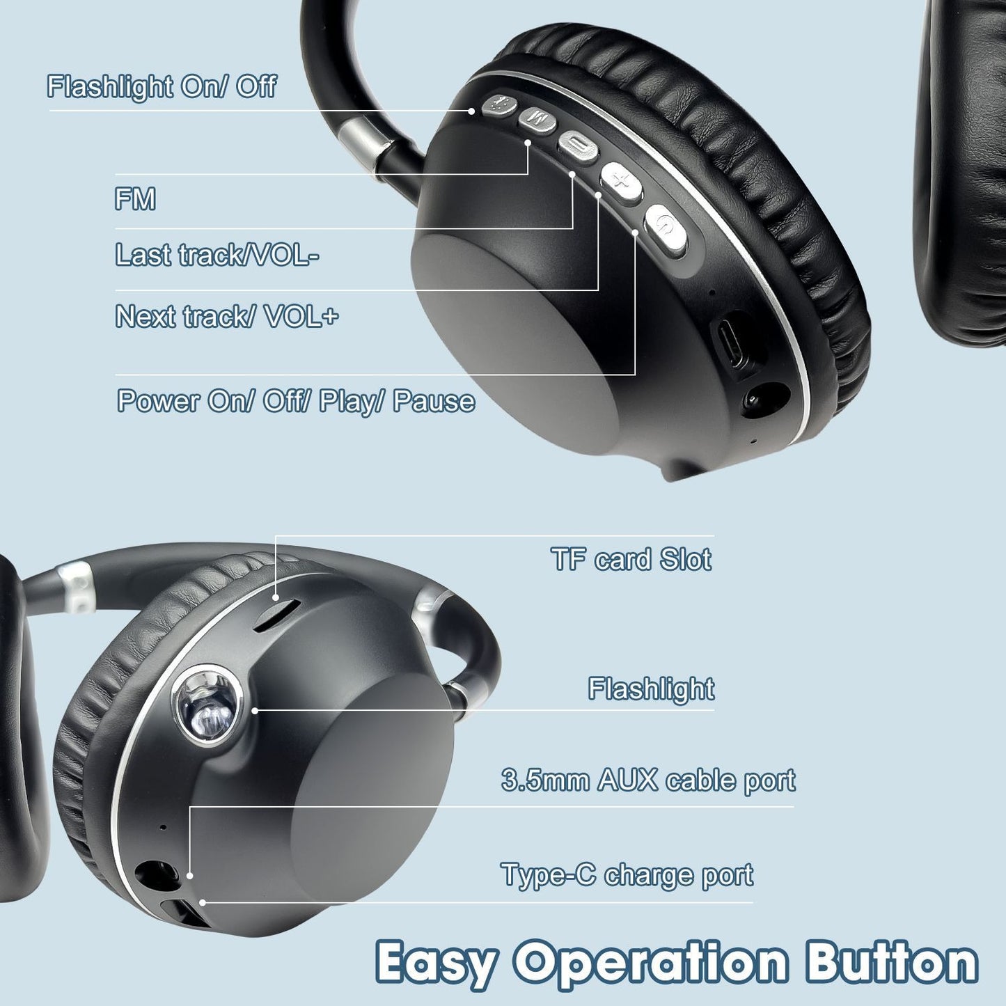 Wireless New Bluetooth Headset with High Power Flashlight