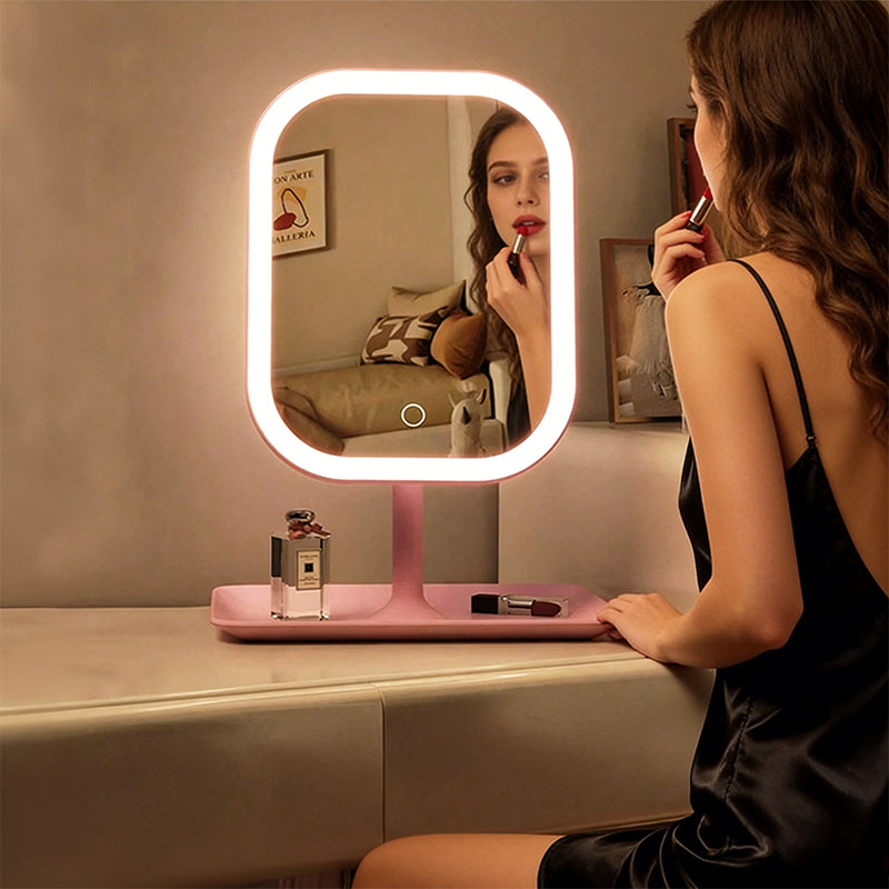 Large Square Rotating LED Makeup Mirror with Adjustable Lighting