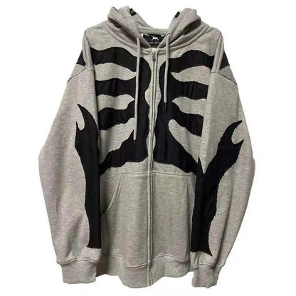 Y2K Grunge Punk Butterfly Print Oversize Zip Up Hoodies