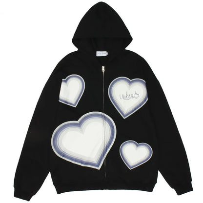 Y2K Grunge Punk Butterfly Print Oversize Zip Up Hoodies
