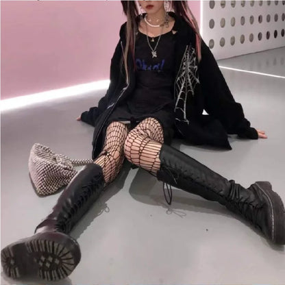 Y2K Grunge Punk Butterfly Print Oversize Zip Up Hoodies