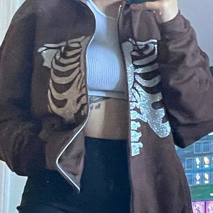 Y2K Grunge Punk Butterfly Print Oversize Zip Up Hoodies
