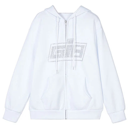 Y2K Grunge Punk Butterfly Print Oversize Zip Up Hoodies
