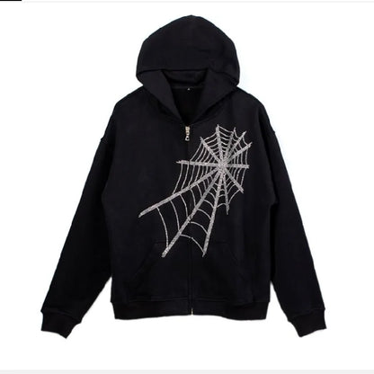 Y2K Grunge Punk Butterfly Print Oversize Zip Up Hoodies