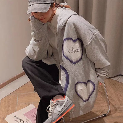 Y2K Grunge Punk Butterfly Print Oversize Zip Up Hoodies
