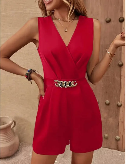 Women's Sleeveless V-neck Slim High Waist Rompers