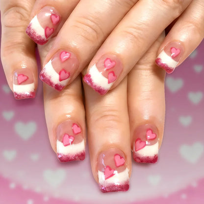 Ongles à presser noirs Y2K pour filles, motif cœur rose/point
