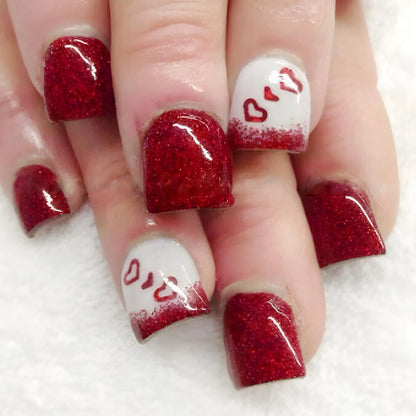 Ongles à presser noirs Y2K pour filles, motif cœur rose/point