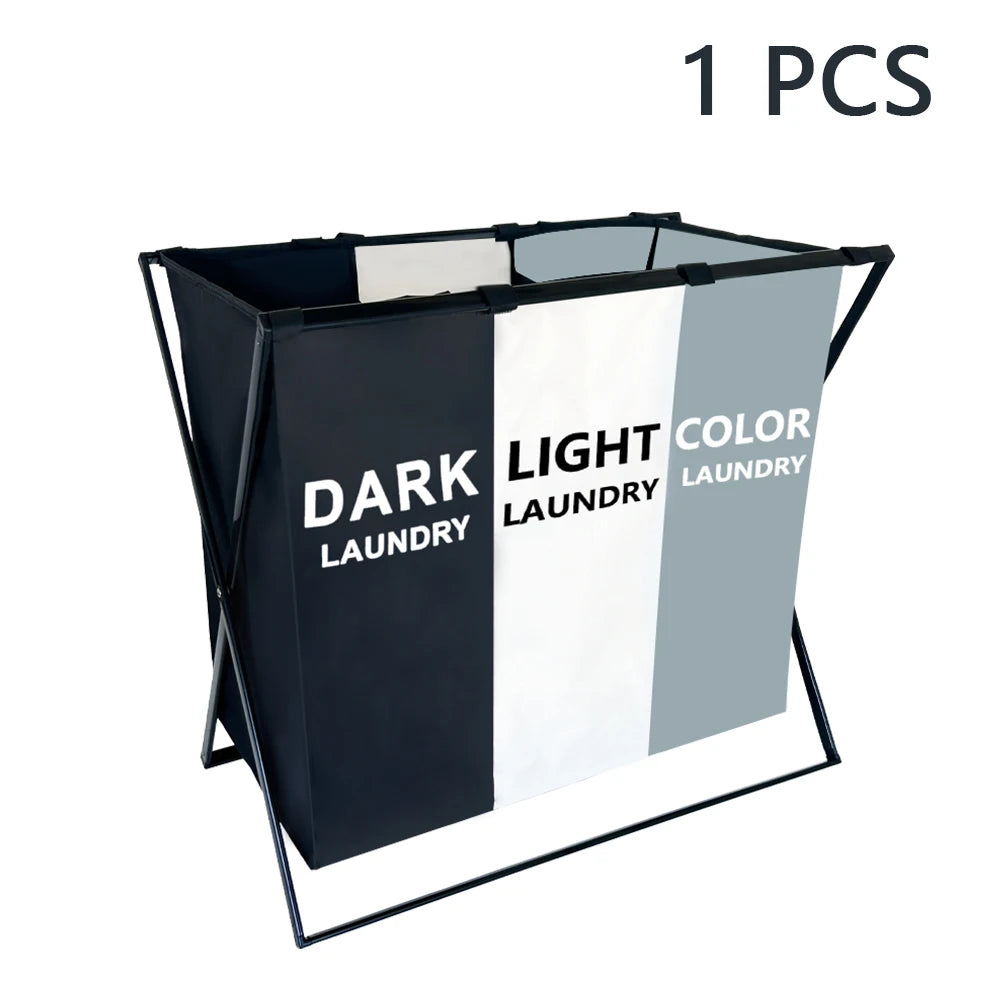 3 Sections Divided Laundry Basket Large Foldable Hamper