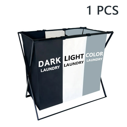 3 Sections Divided Laundry Basket Large Foldable Hamper