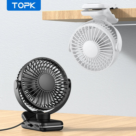 TOPK Ventilateur de Bureau à Pince USB Moteur Sans Balai Flux d'Air Puissant Pince Robuste Ultra Silencieux Mini Ventilateur Personnel Portable Bureau Chambre