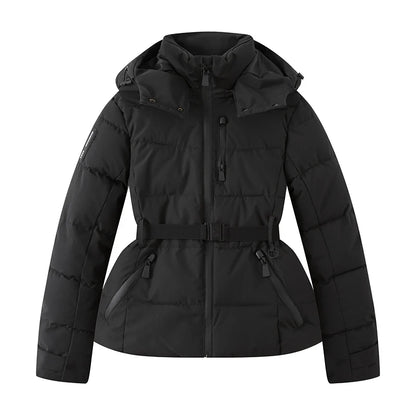 Women's Winter Hooded High Waist Padded Sport Parkas Coats with Belt