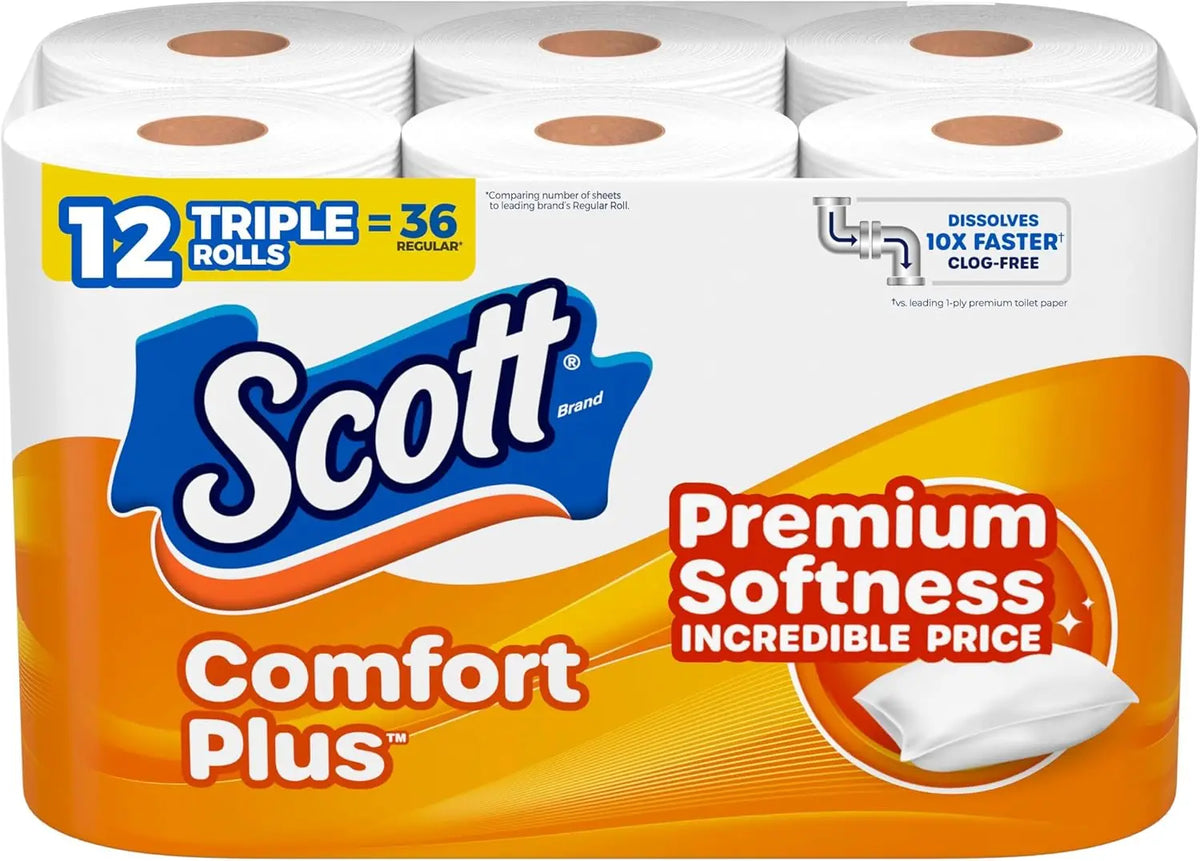 Scott's 1-Ply Toilet Paper, 12 Triple Rolls, Septic-Safe Tissue