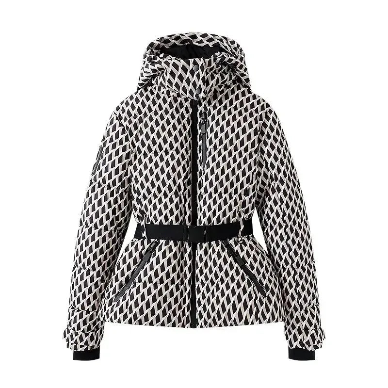 Women's Winter Hooded High Waist Padded Sport Parkas Coats with Belt