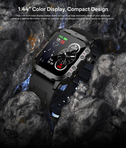 Men’s Military-Style Smart Watch | Bluetooth Call | Fitness & Activity Tracker | 1.44” Touch Screen | 3ATM Life Waterproof | Android & iOS
