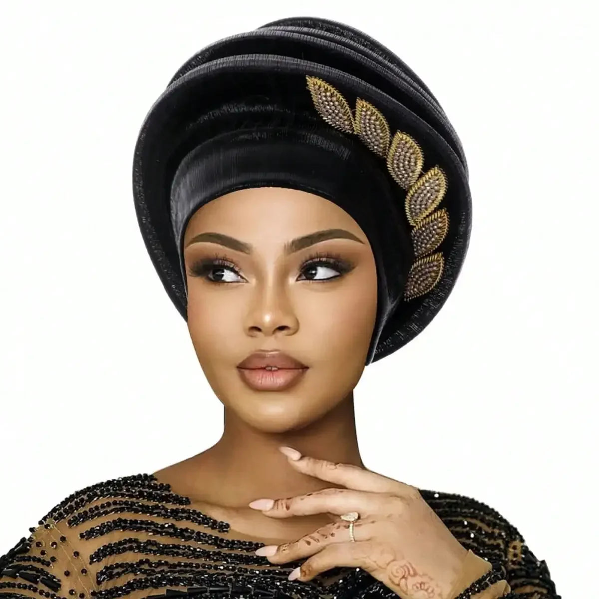 Pleated Leaf Turban Hat, Elegant Chiffon Head Wrap