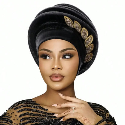 Pleated Leaf Turban Hat, Elegant Chiffon Head Wrap
