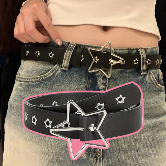 Y2K Punk Star Eyelet Black Rivet Belt
