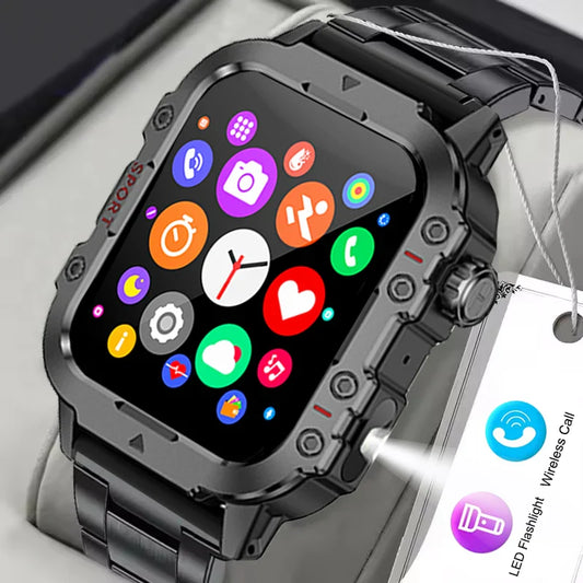 Montre intelligente style militaire pour hommes | Appel Bluetooth | Suivi de la condition physique et de l'activité | Écran tactile 1,44" | Étanchéité 3 ATM | Android et iOS