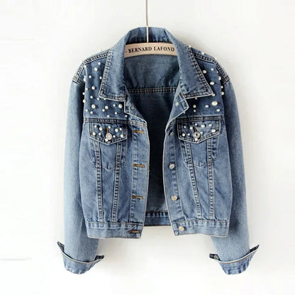 Women's Ripped Vintage Pearl Denim Jacket