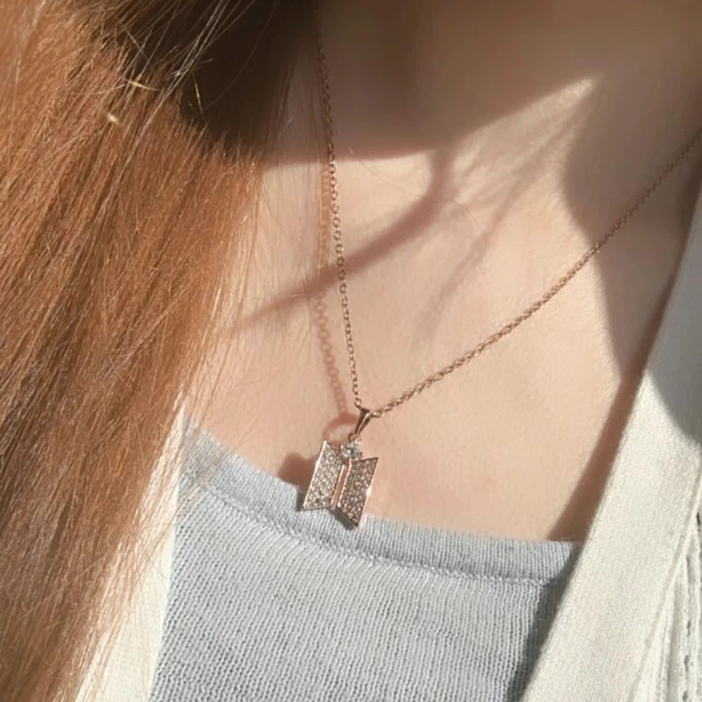 BTS Necklace with Crystal-tone Zircon Alloy Pendant Gift