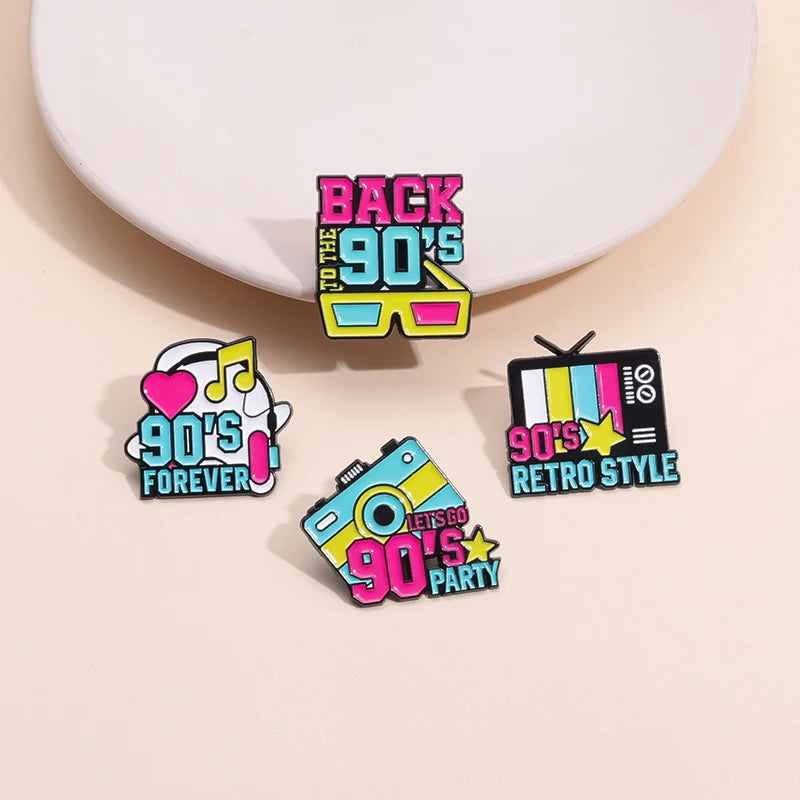 Let's Go 90's Party Nostalgia Enamel Pins