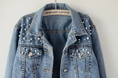 Women's Ripped Vintage Pearl Denim Jacket