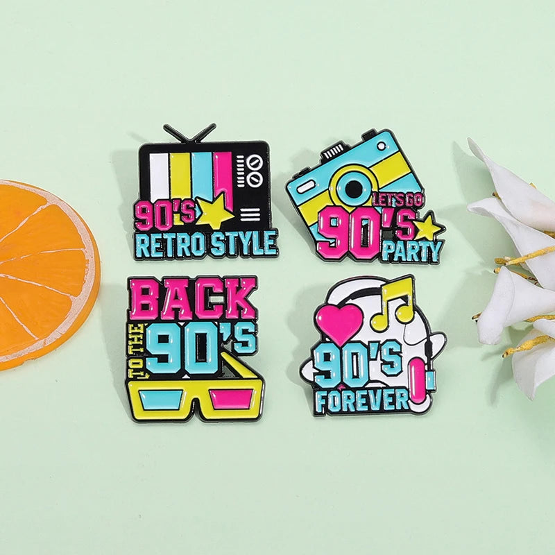 Let's Go 90's Party Nostalgia Enamel Pins