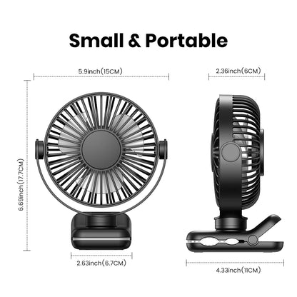 TOPK USB Clip on Desk Fan Brushless Motor Powerful Airflow Sturdy Clamp Ultra Quiet Portable Mini Personal Fan Office Bedroom