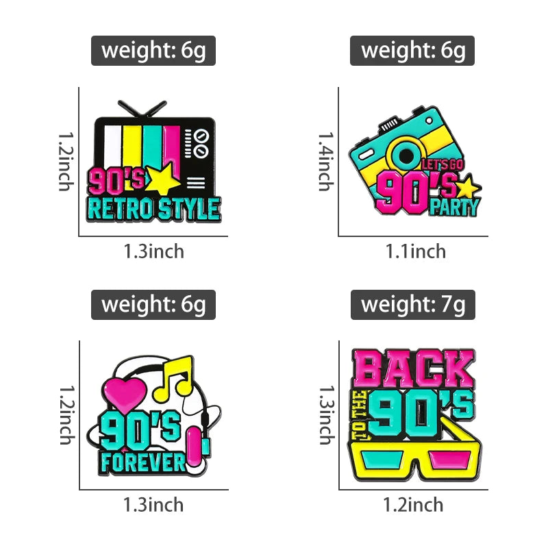 Let's Go 90's Party Nostalgia Enamel Pins