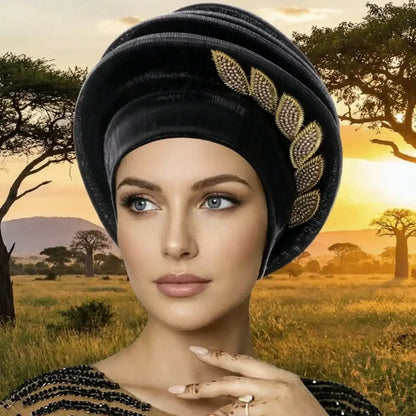 Pleated Leaf Turban Hat, Elegant Chiffon Head Wrap