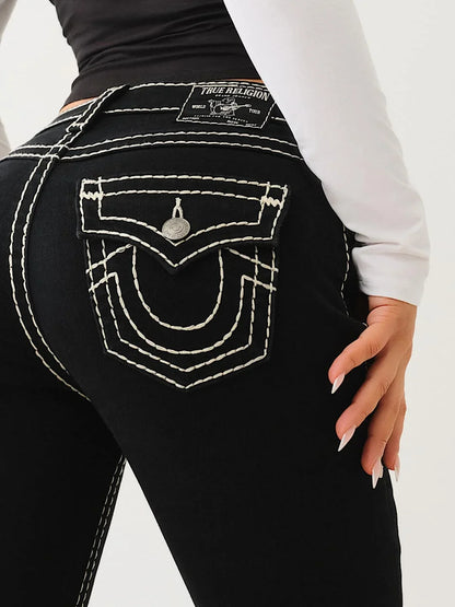 Retro Pocket Embroidery Blue Baggy Jeans