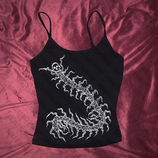 Haut court pour femmes de style Y2K, imprimé grunge, sans manches, sexy, débardeur, inspiré des années 90, pour filles Emo, streetwear