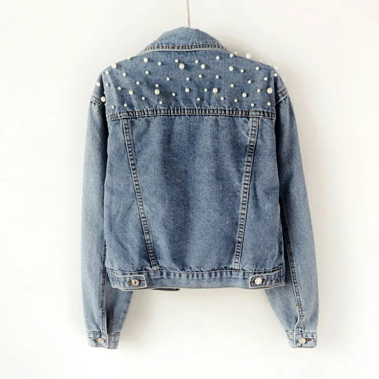 Women's Ripped Vintage Pearl Denim Jacket