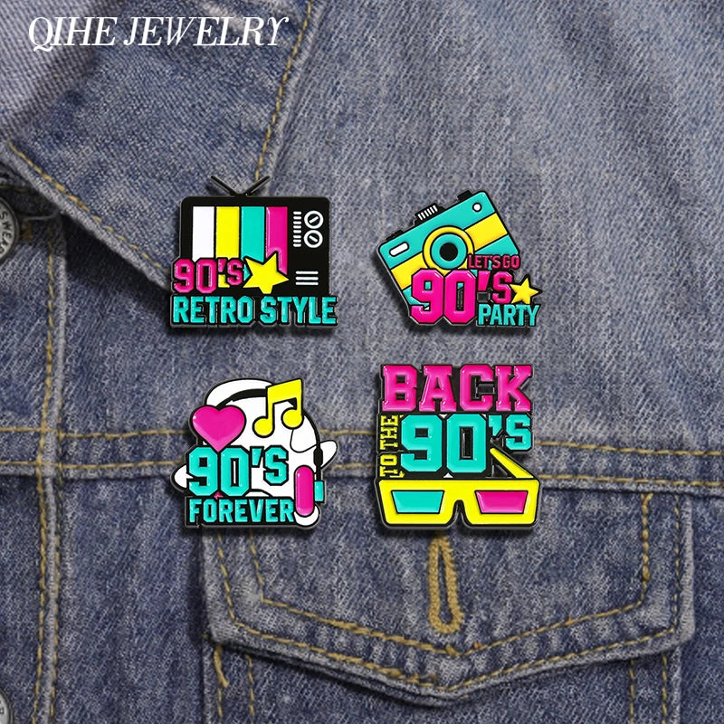 Let's Go 90's Party Nostalgia Enamel Pins